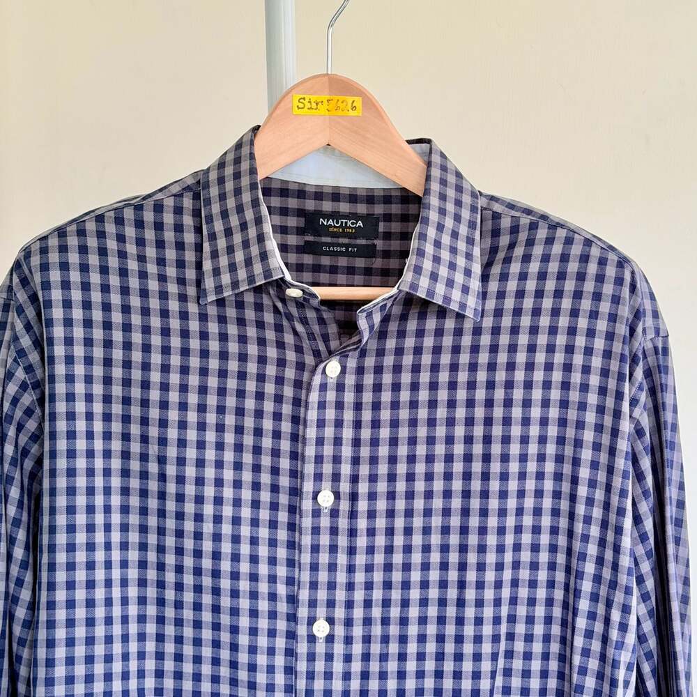 Nautica Men's Classic Fit Long Sleeve Button-Down Gingham Check Shirt